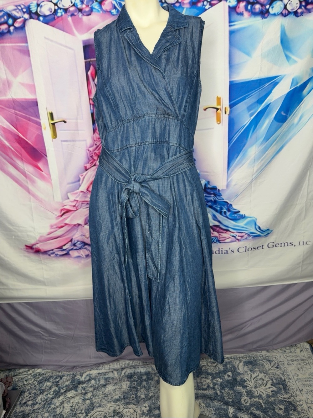 Tommy Hilfiger Sleeveless Blue Denim Wrap Midi Dress